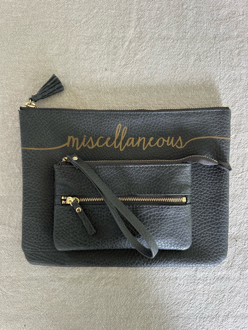 Matching Pouch and Wristlet in Dark Grey Pleather